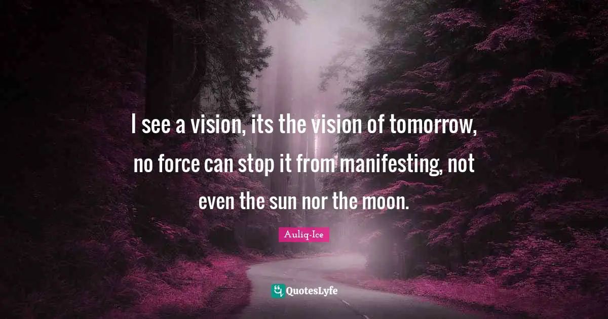 I see a vision, its the vision of tomorrow, no force can stop it from manifesting, not even the sun nor the moon.