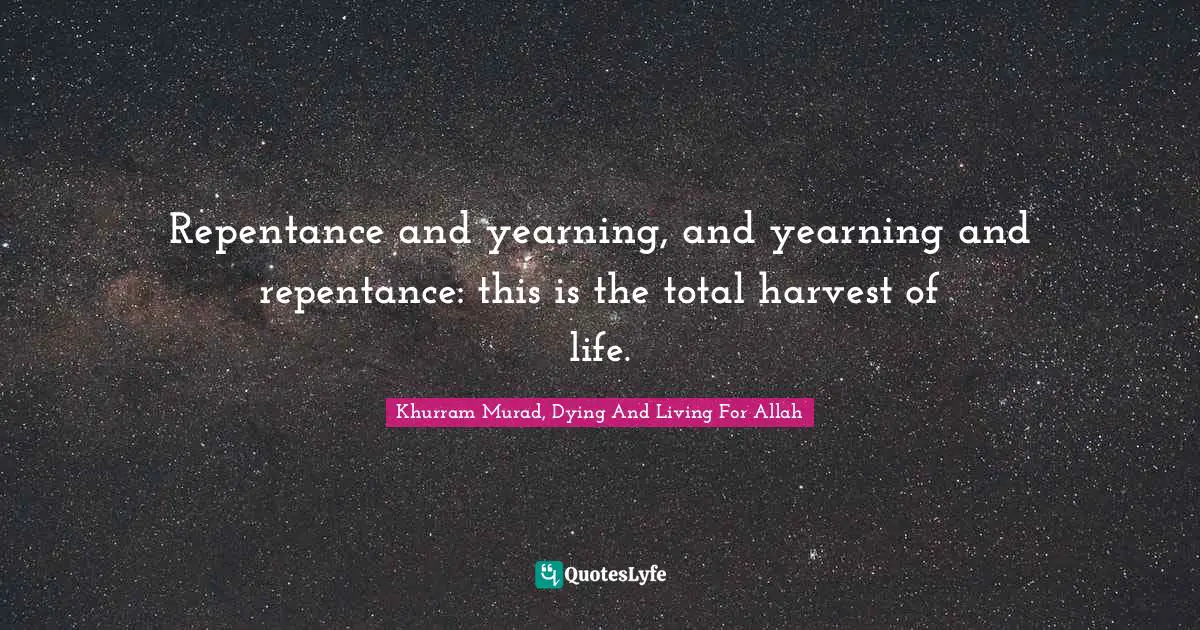 Repentance and yearning, and yearning and repentance: this is the total harvest of life.