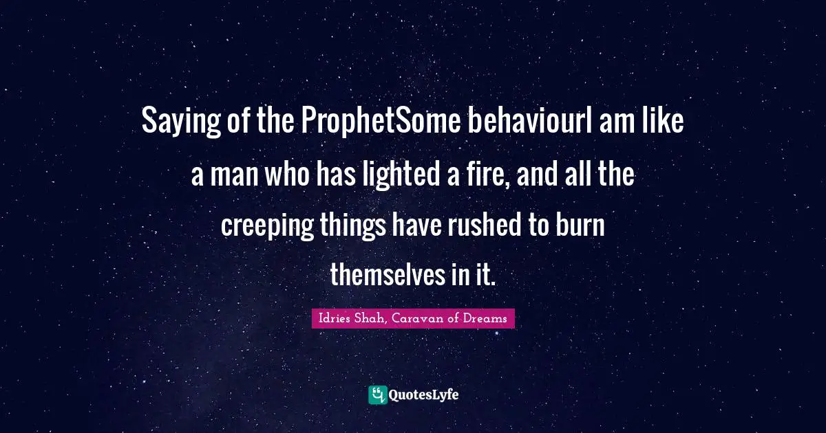 Saying of the ProphetSome behaviourI am like a man who has lighted a fire, and all the creeping things have rushed to burn themselves in it.