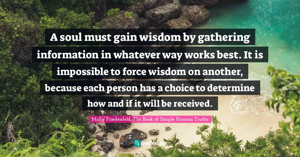 A soul must gain wisdom by gathering information in whatever way works best. It is impossible to force wisdom on another, because each person has a choice to determine how and if it will be received.