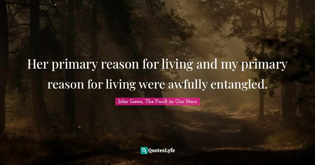 Her primary reason for living and my primary reason for living were awfully entangled.