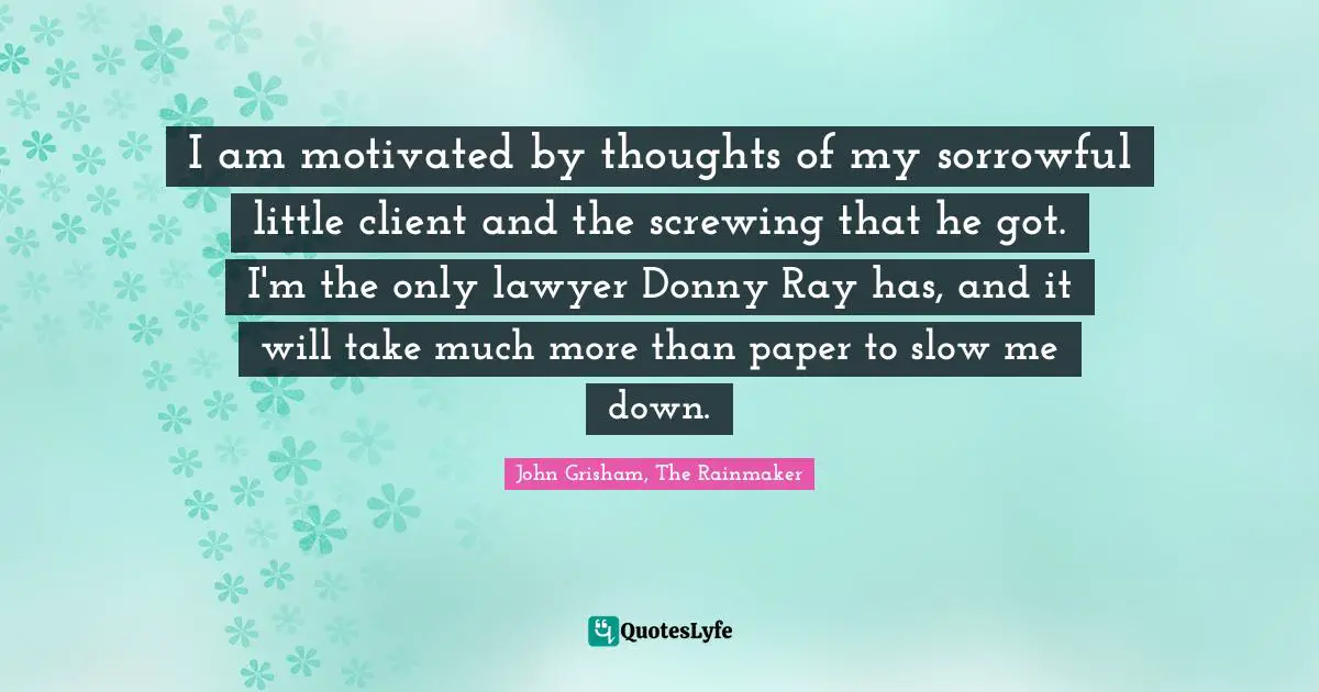 I am motivated by thoughts of my sorrowful little client and the screwing that he got. I'm the only lawyer Donny Ray has, and it will take much more than paper to slow me down.
