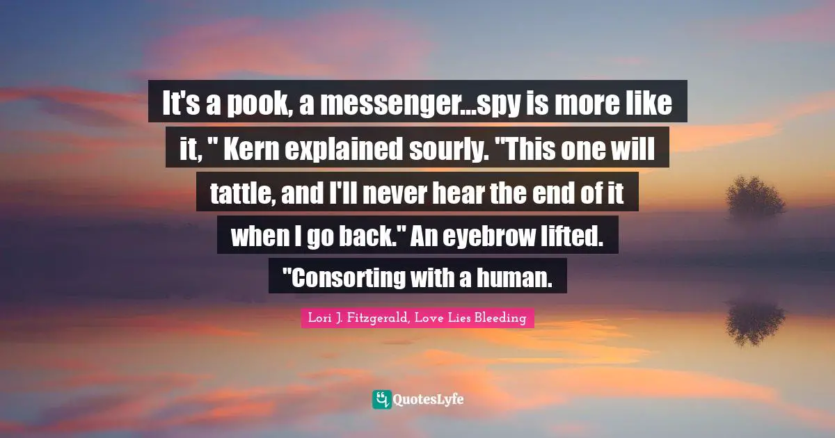 It's a pook, a messenger...spy is more like it, " Kern explained sourly. "This one will tattle, and I'll never hear the end of it when I go back." An eyebrow lifted. "Consorting with a human.