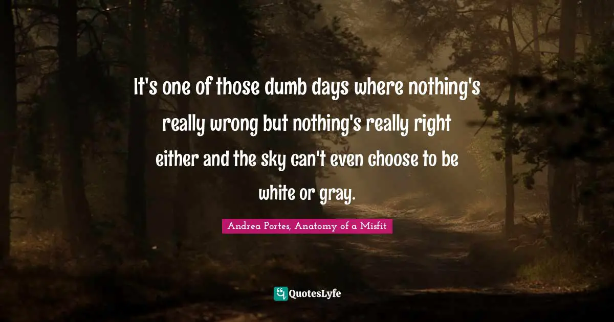 It's one of those dumb days where nothing's really wrong but nothing's really right either and the sky can't even choose to be white or gray.