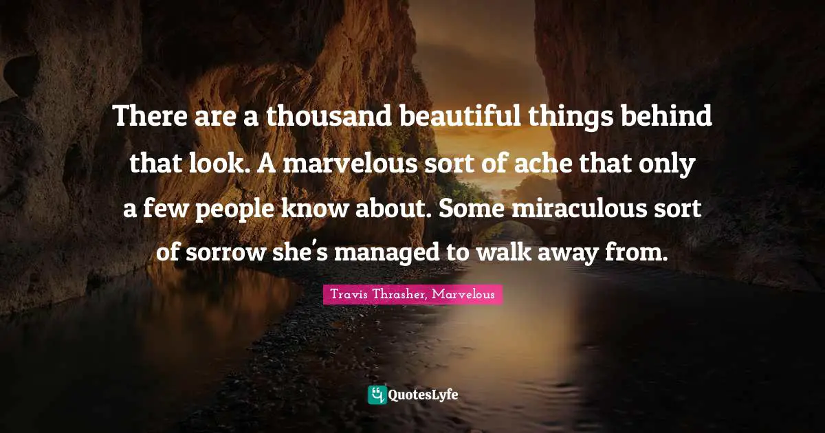 There are a thousand beautiful things behind that look. A marvelous sort of ache that only a few people know about. Some miraculous sort of sorrow she's managed to walk away from.