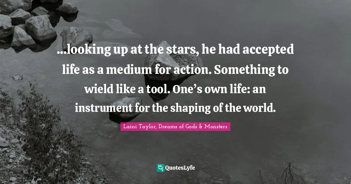 ...looking up at the stars, he had accepted life as a medium for action. Something to wield like a tool. One’s own life: an instrument for the shaping of the world.