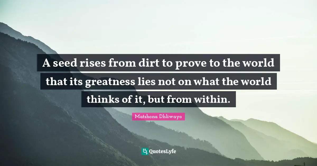 A seed rises from dirt to prove to the world that its greatness lies not on what the world thinks of it, but from within.