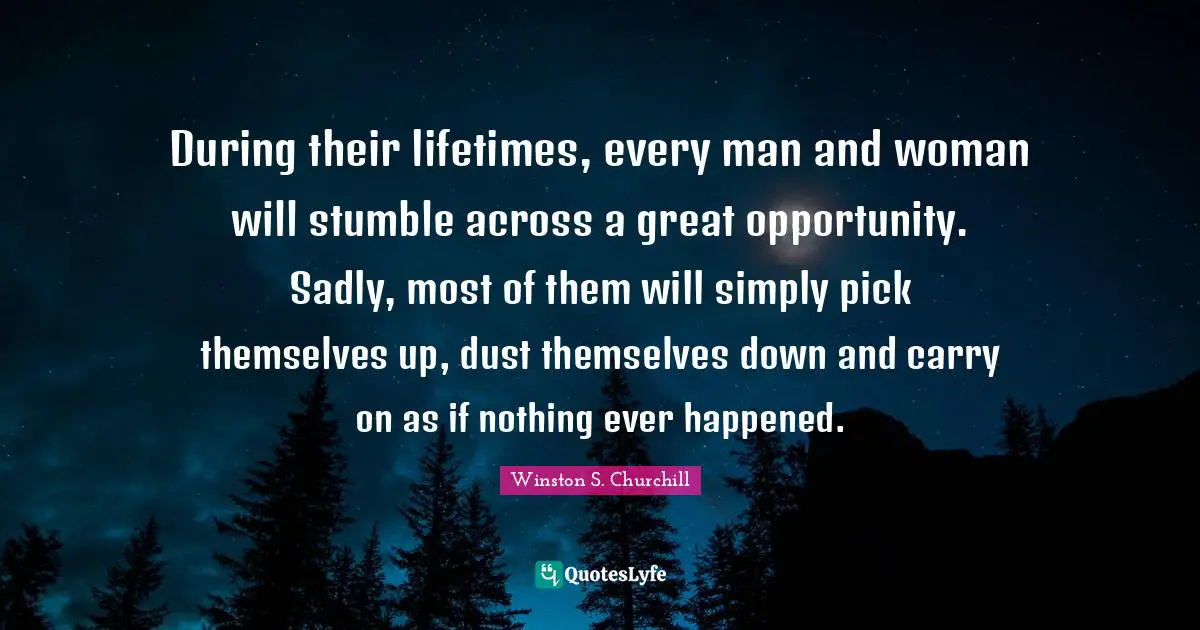 During their lifetimes, every man and woman will stumble across a great opportunity. Sadly, most of them will simply pick themselves up, dust themselves down and carry on as if nothing ever happened.