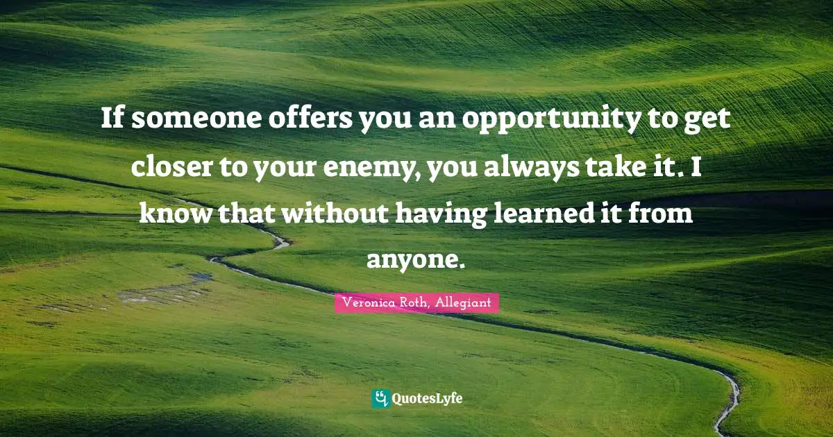 If someone offers you an opportunity to get closer to your enemy, you always take it. I know that without having learned it from anyone.