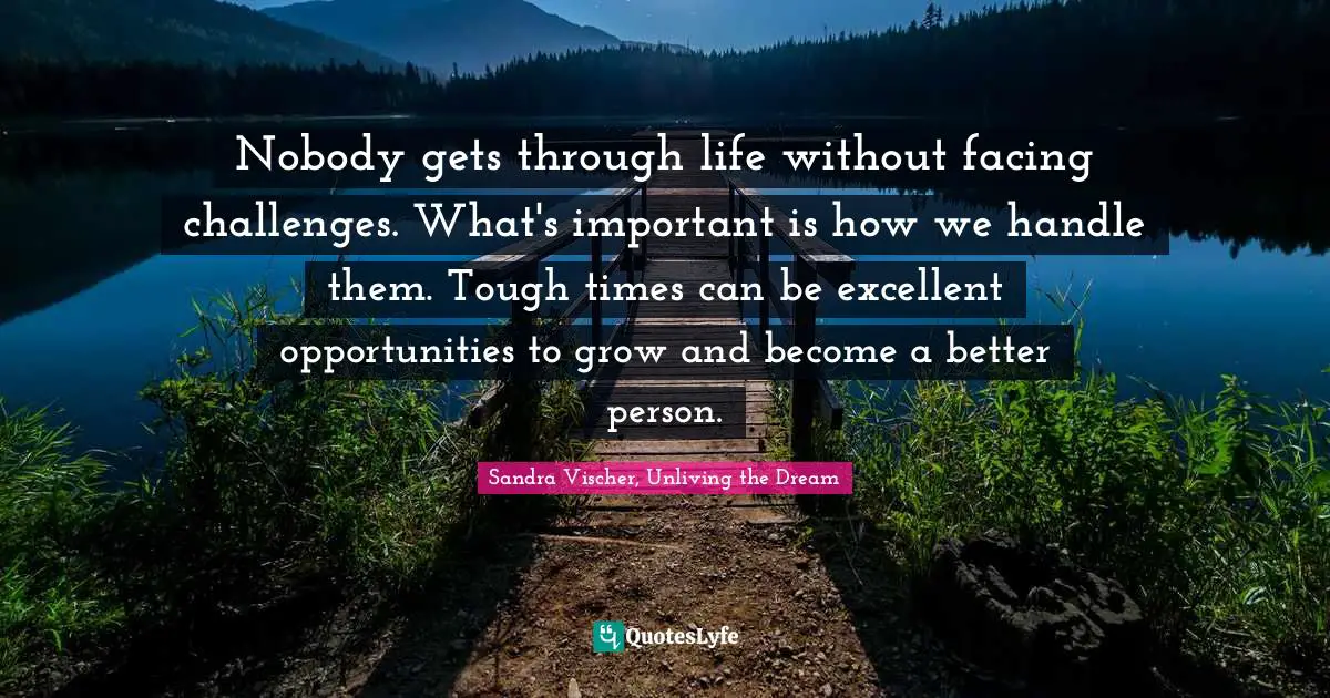 Nobody gets through life without facing challenges. What's important is how we handle them. Tough times can be excellent opportunities to grow and become a better person.