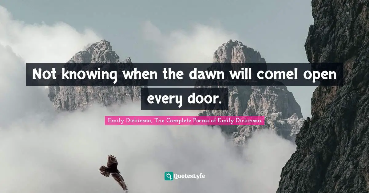 Emily Dickinson, The Complete Poems of Emily Dickinson Quotes: Not knowing when the dawn will comeI open every door.