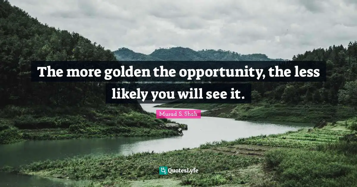 The more golden the opportunity, the less likely you will see it.