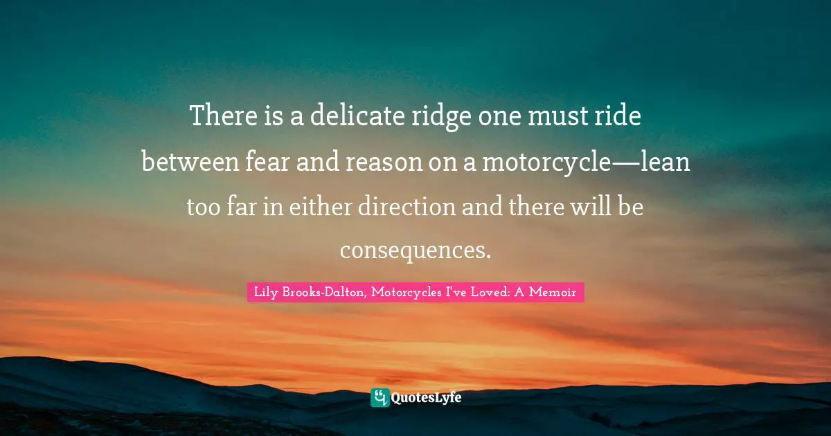 There is a delicate ridge one must ride between fear and reason on a motorcycle—lean too far in either direction and there will be consequences.