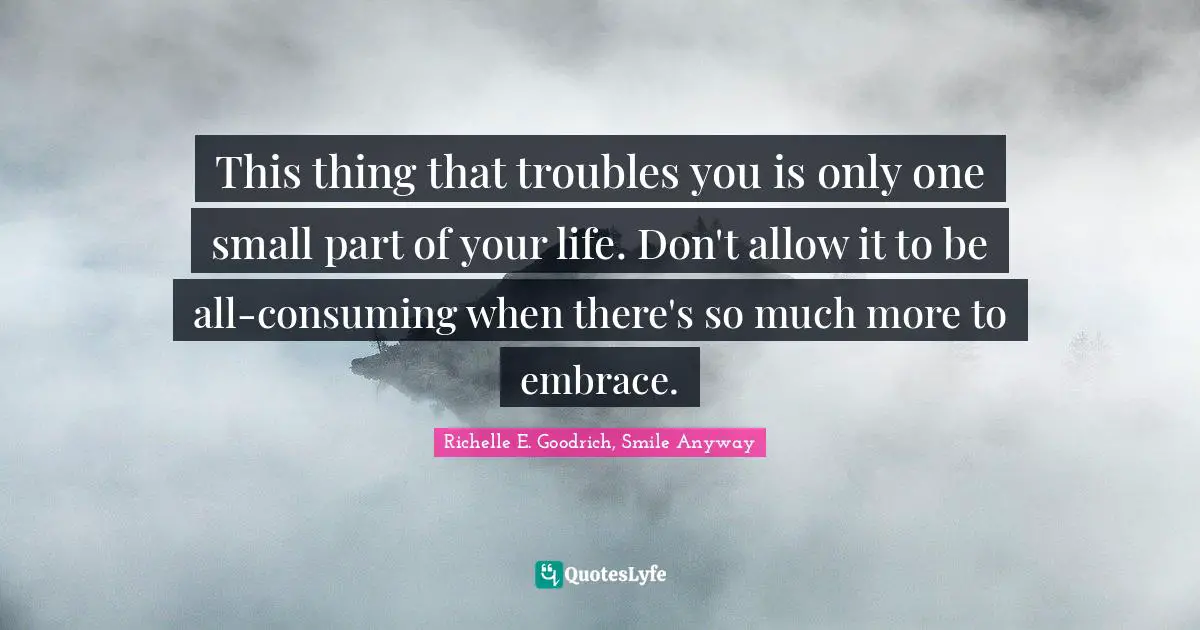 Hardships Quotes: "This thing that troubles you is only one small part of your life. Don't allow it to be all-consuming when there's so much more to embrace."
