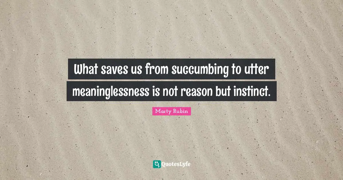 What saves us from succumbing to utter meaninglessness is not reason but instinct.