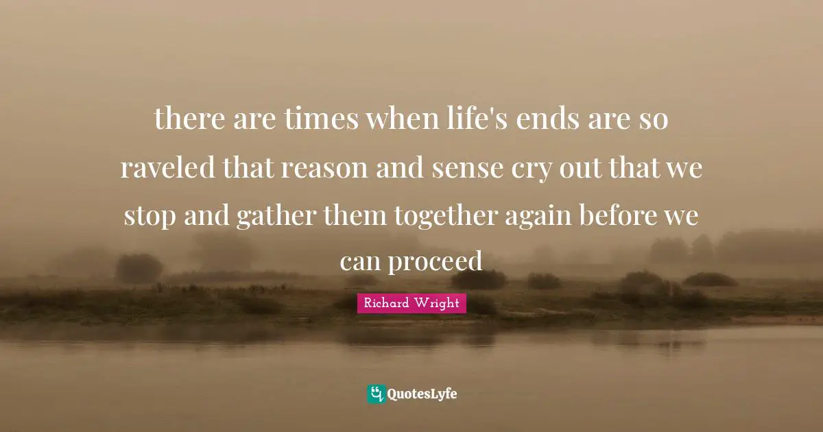 Richard Wright Quotes: "there are times when life's ends are so raveled that reason and sense cry out that we stop and gather them together again before we can proceed"