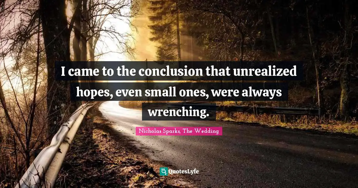 I came to the conclusion that unrealized hopes, even small ones, were always wrenching.