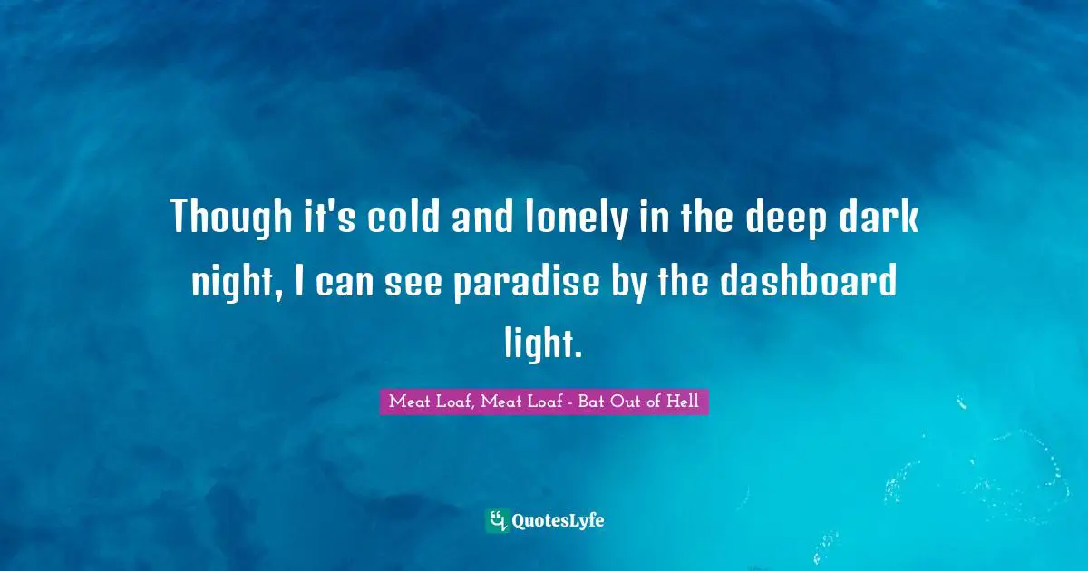 Though it's cold and lonely in the deep dark night, I can see paradise by the dashboard light.