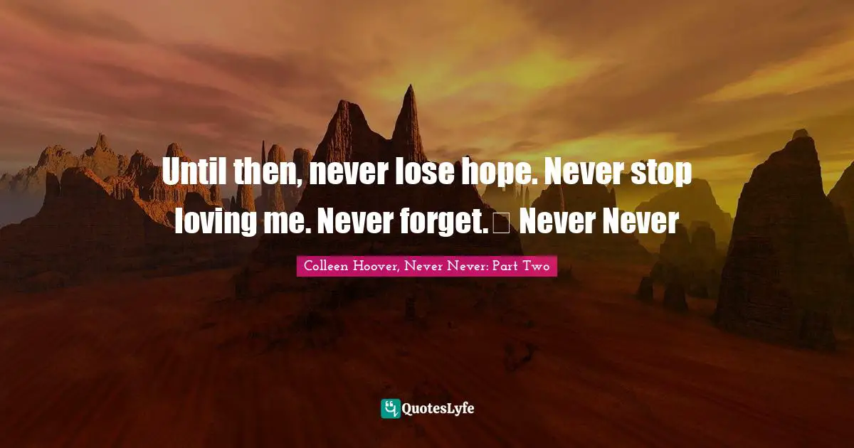 Until then, never lose hope. Never stop loving me. Never forget.  Never Never