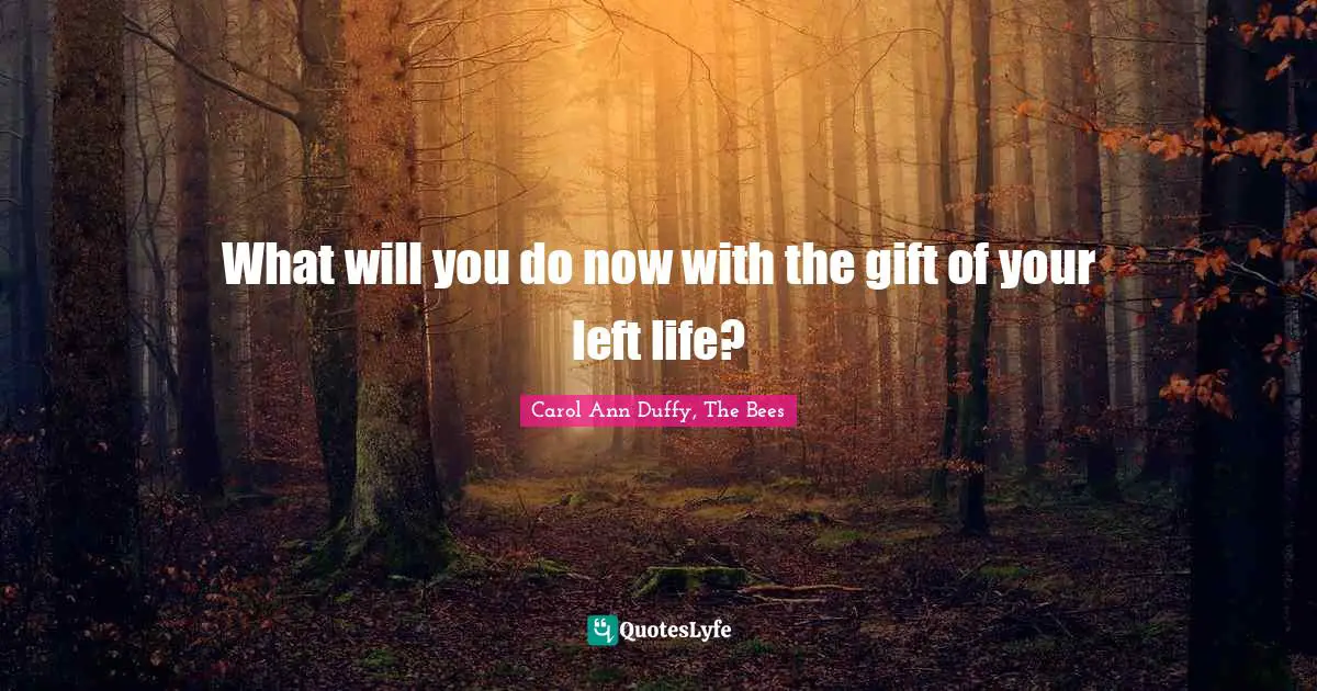 What will you do now with the gift of your left life?