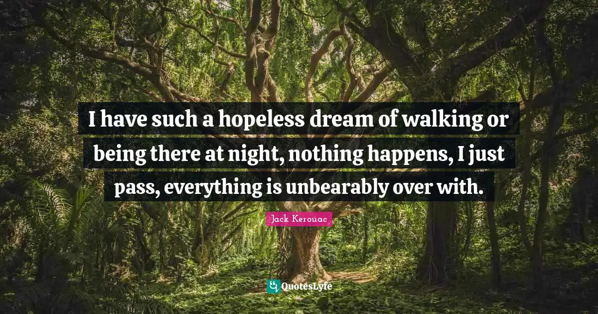 I have such a hopeless dream of walking or being there at night, nothing happens, I just pass, everything is unbearably over with.