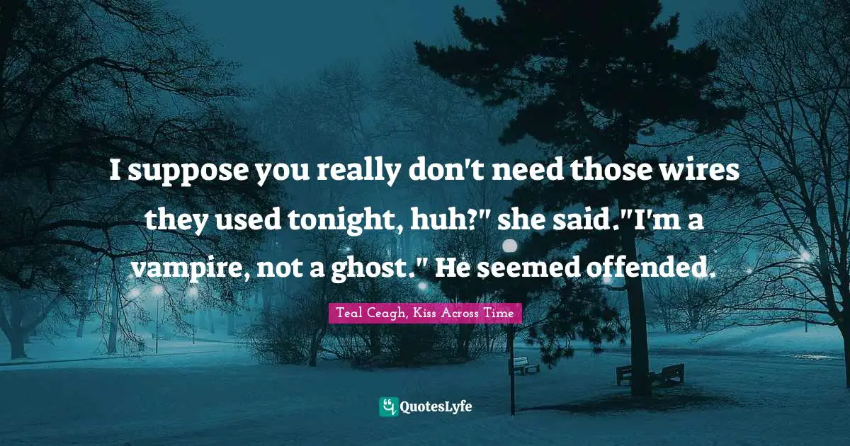I suppose you really don't need those wires they used tonight, huh?" she said."I'm a vampire, not a ghost." He seemed offended.