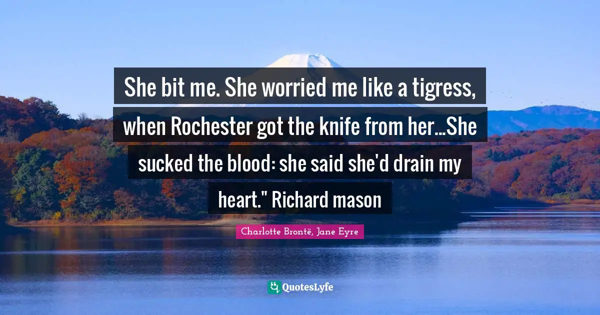 She bit me. She worried me like a tigress, when Rochester got the knife from her...She sucked the blood: she said she'd drain my heart." Richard mason