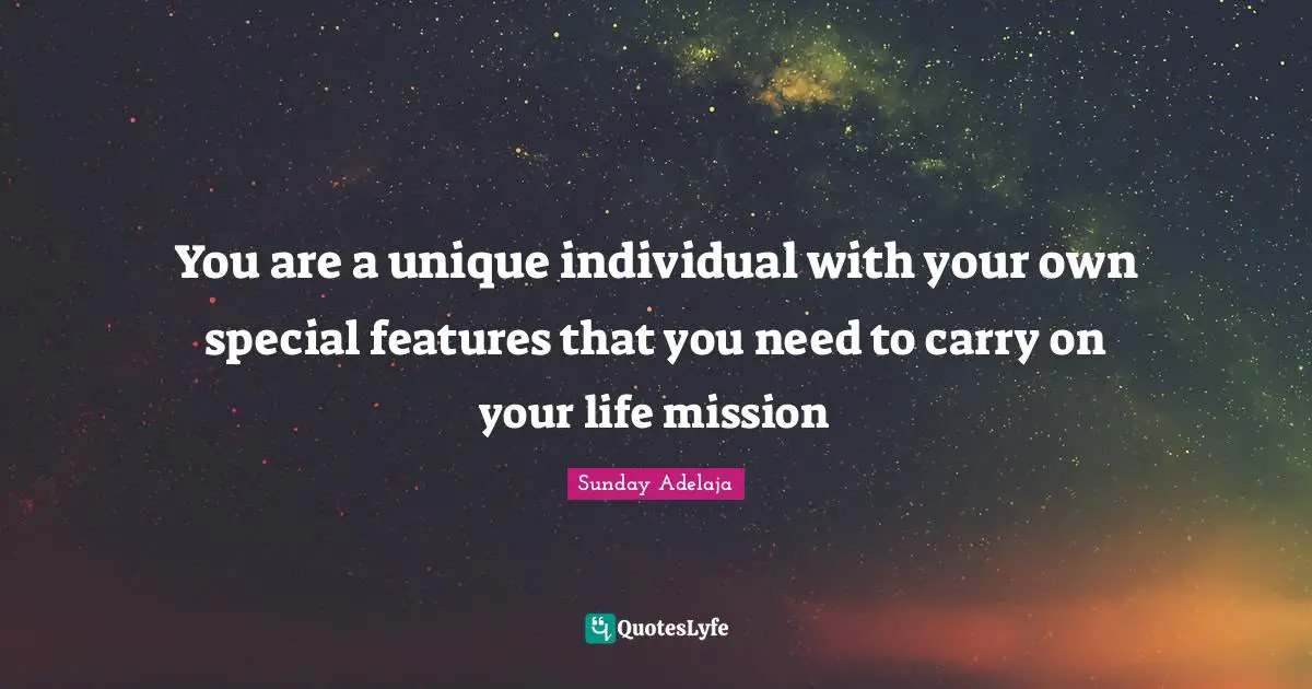 Special Features Quotes: "You are a unique individual with your own special features that you need to carry on your life mission"