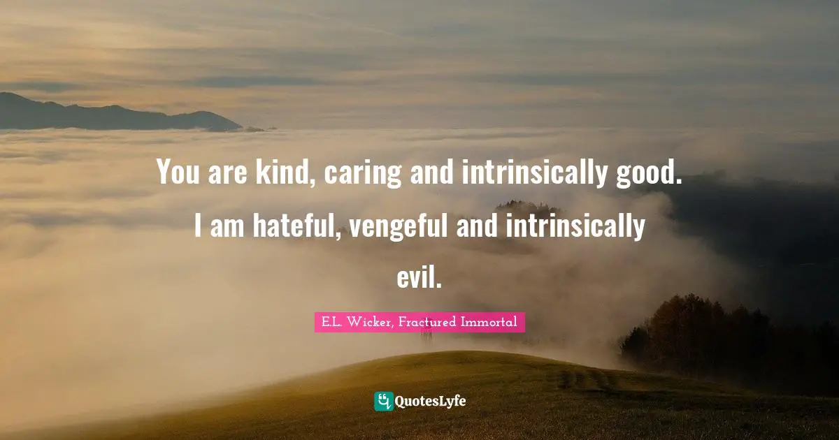 You are kind, caring and intrinsically good. I am hateful, vengeful and intrinsically evil.