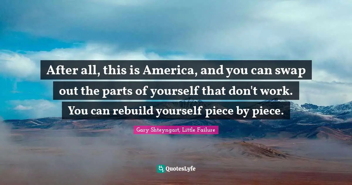 After all, this is America, and you can swap out the parts of yourself that don't work. You can rebuild yourself piece by piece.