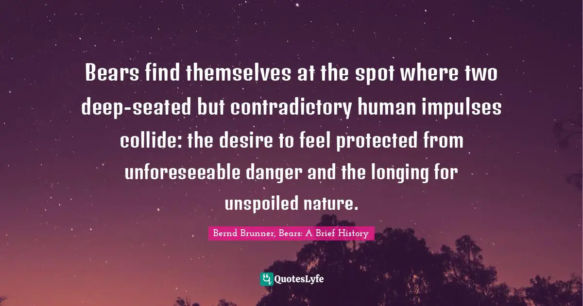 Bears find themselves at the spot where two deep-seated but contradictory human impulses collide: the desire to feel protected from unforeseeable danger and the longing for unspoiled nature.