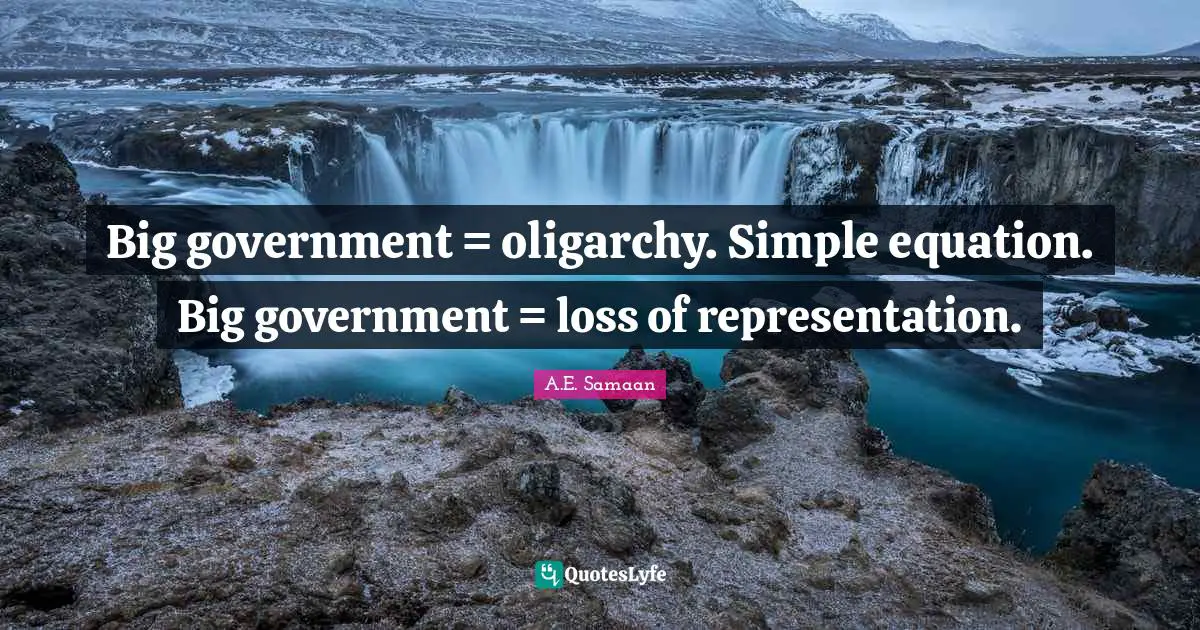 A.E. Samaan Quotes: "Big government = oligarchy. Simple equation. Big government = loss of representation."