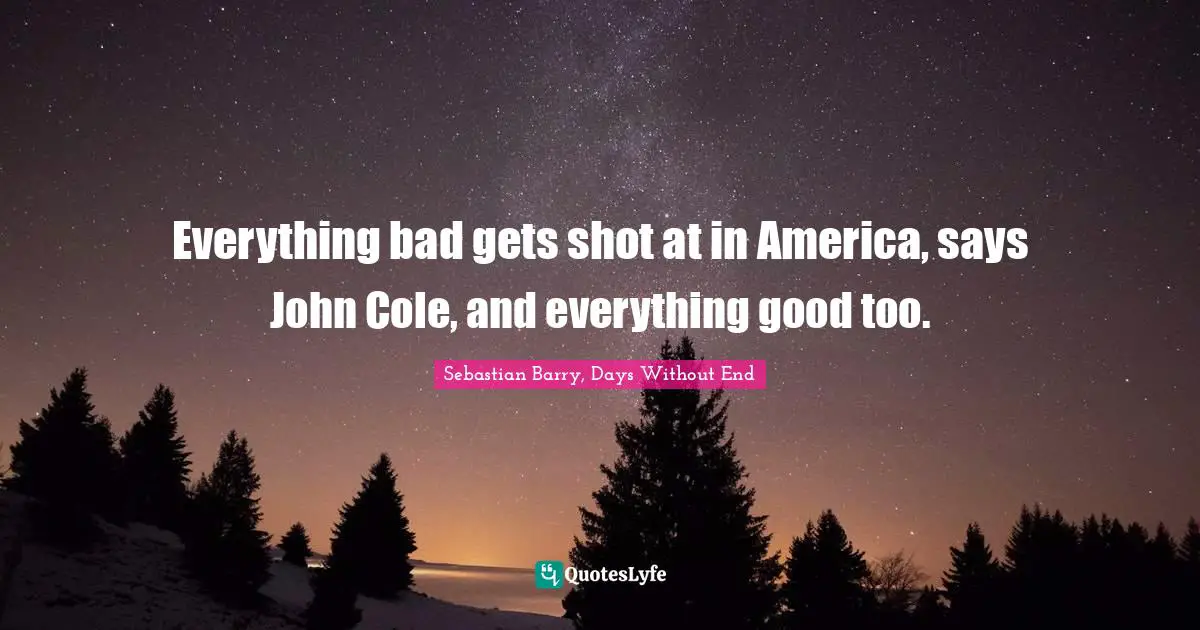 Sebastian Barry, Days Without End Quotes: "Everything bad gets shot at in America, says John Cole, and everything good too."