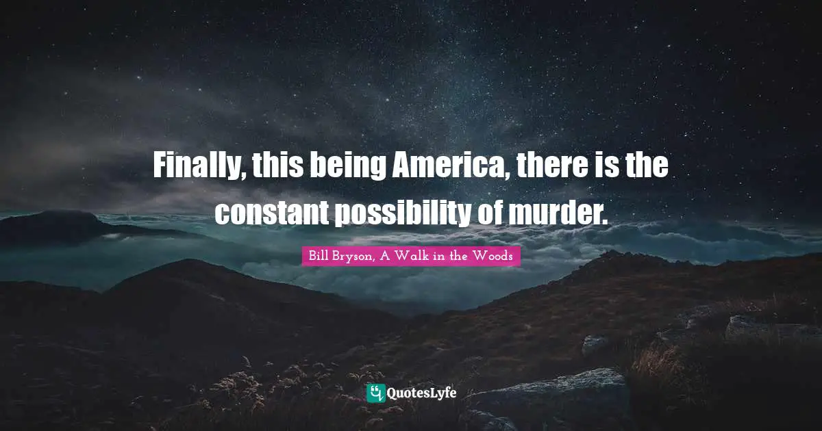 Finally, this being America, there is the constant possibility of murder.