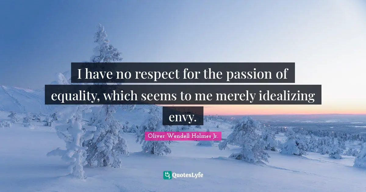 I have no respect for the passion of equality, which seems to me merely idealizing envy.