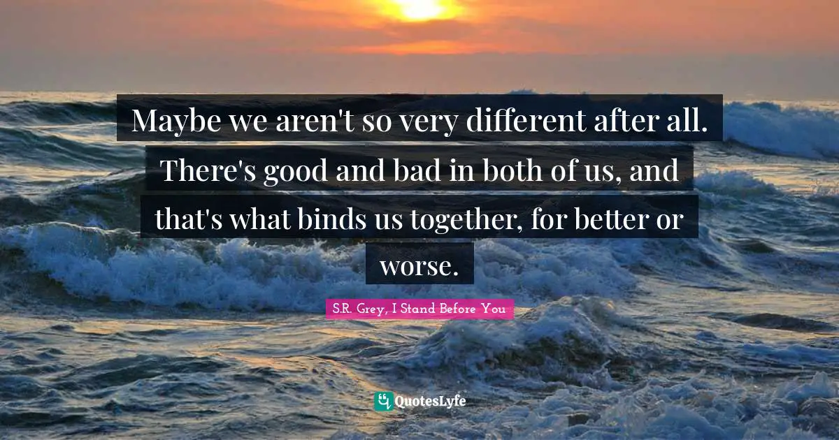 Maybe we aren't so very different after all. There's good and bad in both of us, and that's what binds us together, for better or worse.