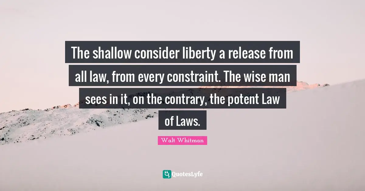 The shallow consider liberty a release from all law, from every constraint. The wise man sees in it, on the contrary, the potent Law of Laws.