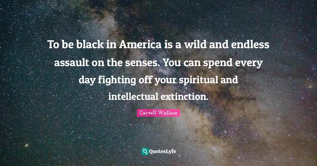 To be black in America is a wild and endless assault on the senses. You can spend every day fighting off your spiritual and intellectual extinction.