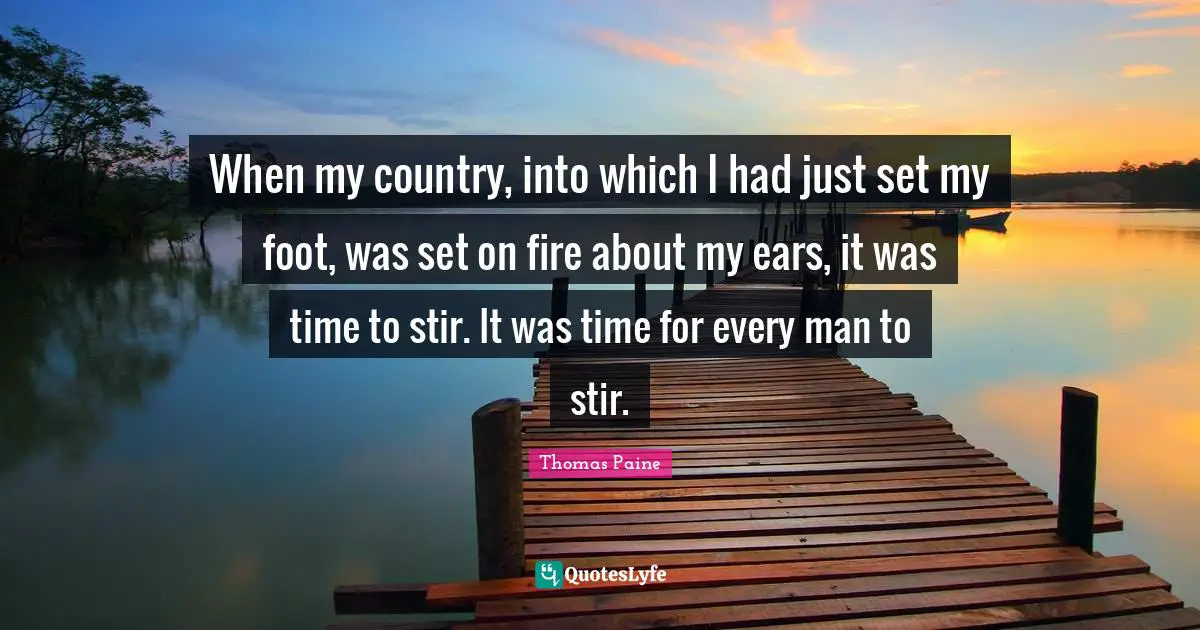 Rise Up Quotes: "When my country, into which I had just set my foot, was set on fire about my ears, it was time to stir. It was time for every man to stir."