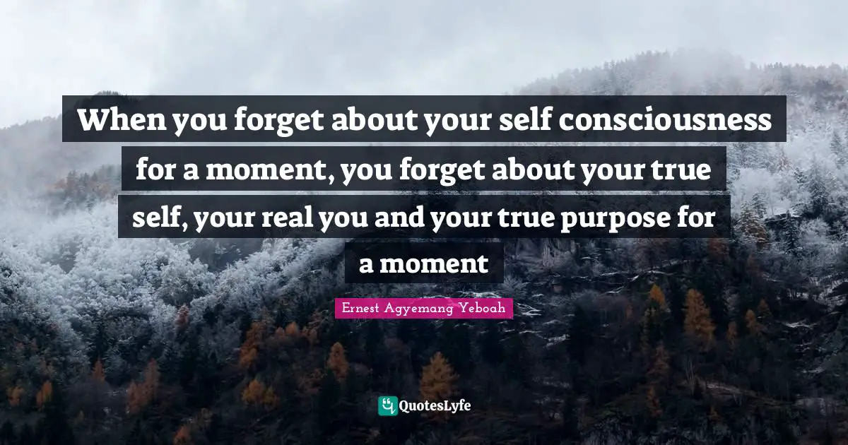 Be Assertive Quotes: "When you forget about your self consciousness for a moment, you forget about your true self, your real you and your true purpose for a moment"