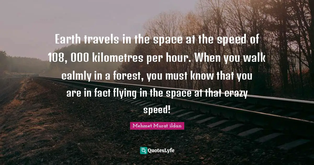 Earth travels in the space at the speed of 108, 000 kilometres per hour. When you walk calmly in a forest, you must know that you are in fact flying in the space at that crazy speed!