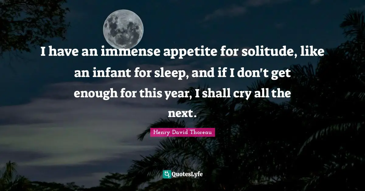 I have an immense appetite for solitude, like an infant for sleep, and if I don't get enough for this year, I shall cry all the next.