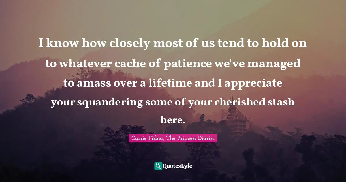 I know how closely most of us tend to hold on to whatever cache of patience we've managed to amass over a lifetime and I appreciate your squandering some of your cherished stash here.