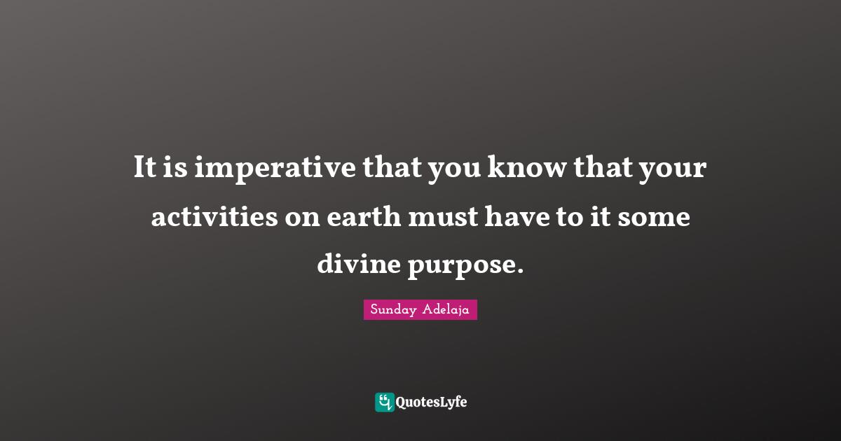 Imperative Quotes: "It is imperative that you know that your activities on earth must have to it some divine purpose."