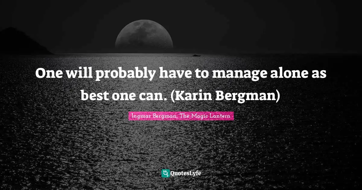 One will probably have to manage alone as best one can. (Karin Bergman)