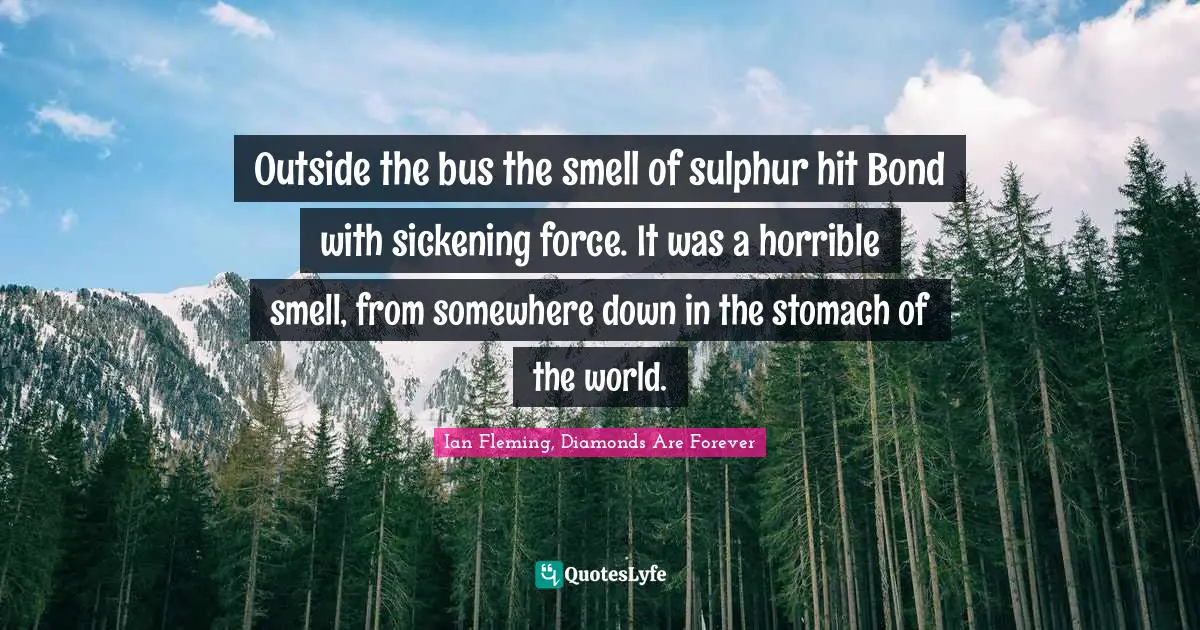 Outside the bus the smell of sulphur hit Bond with sickening force. It was a horrible smell, from somewhere down in the stomach of the world.
