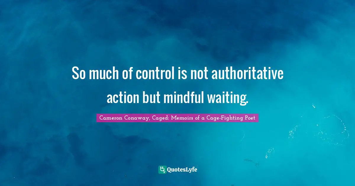 So much of control is not authoritative action but mindful waiting.
