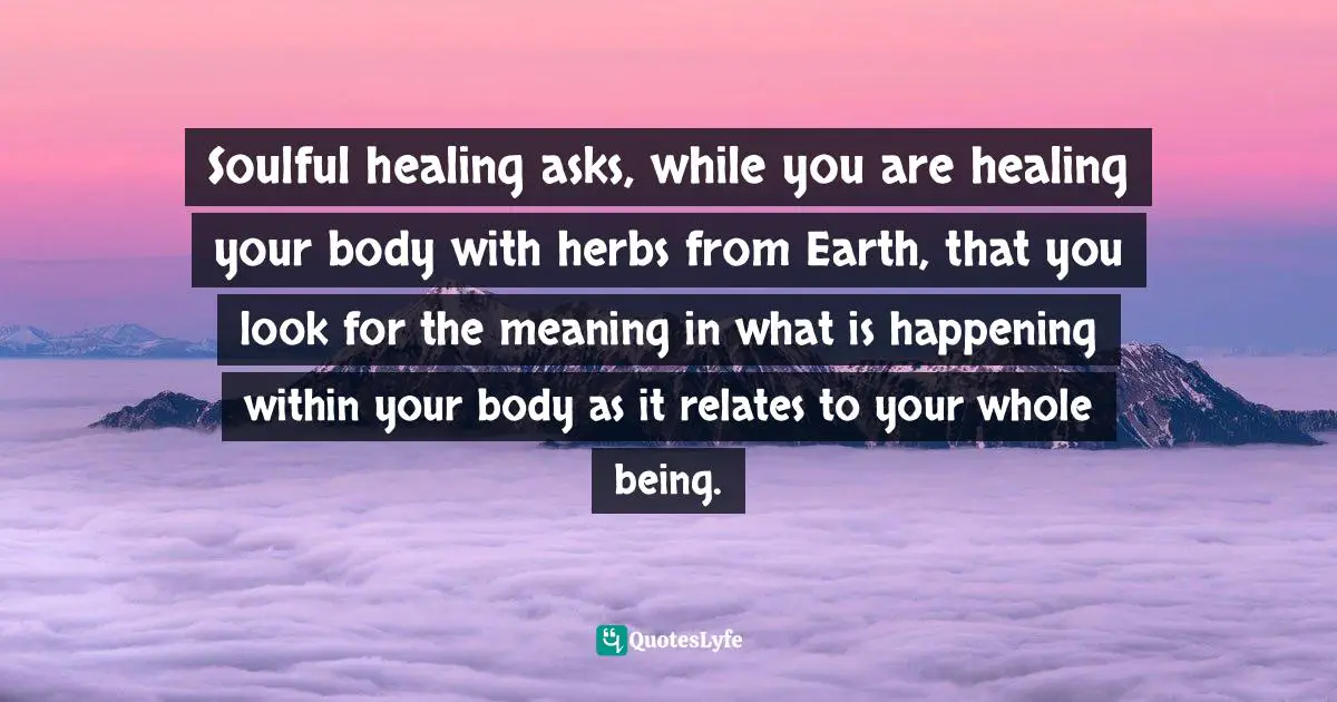 Soulful healing asks, while you are healing your body with herbs from Earth, that you look for the meaning in what is happening within your body as it relates to your whole being.