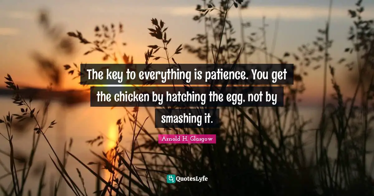The key to everything is patience. You get the chicken by hatching the egg, not by smashing it.