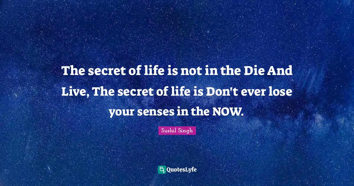 The secret of life is not in the Die And Live, The secret of life is Don't ever lose your senses in the NOW.